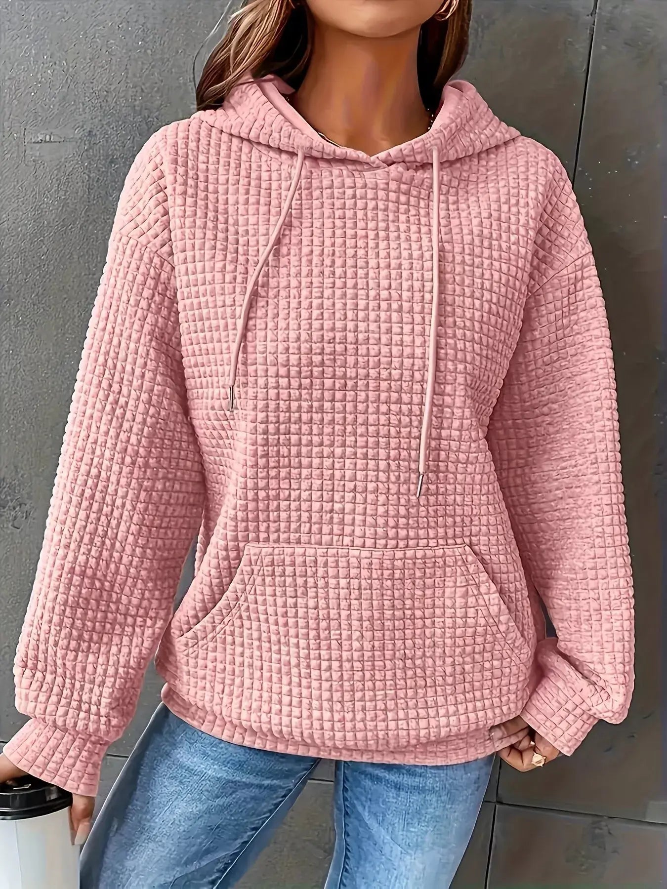 Textured Knit Drawstring Hoodie - Trendsi - Flyclothing LLC