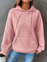 Textured Knit Drawstring Hoodie - Trendsi - Flyclothing LLC