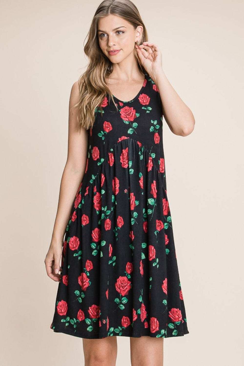 BOMBOM Floral Ruched Tank Dress - Trendsi - Flyclothing LLC