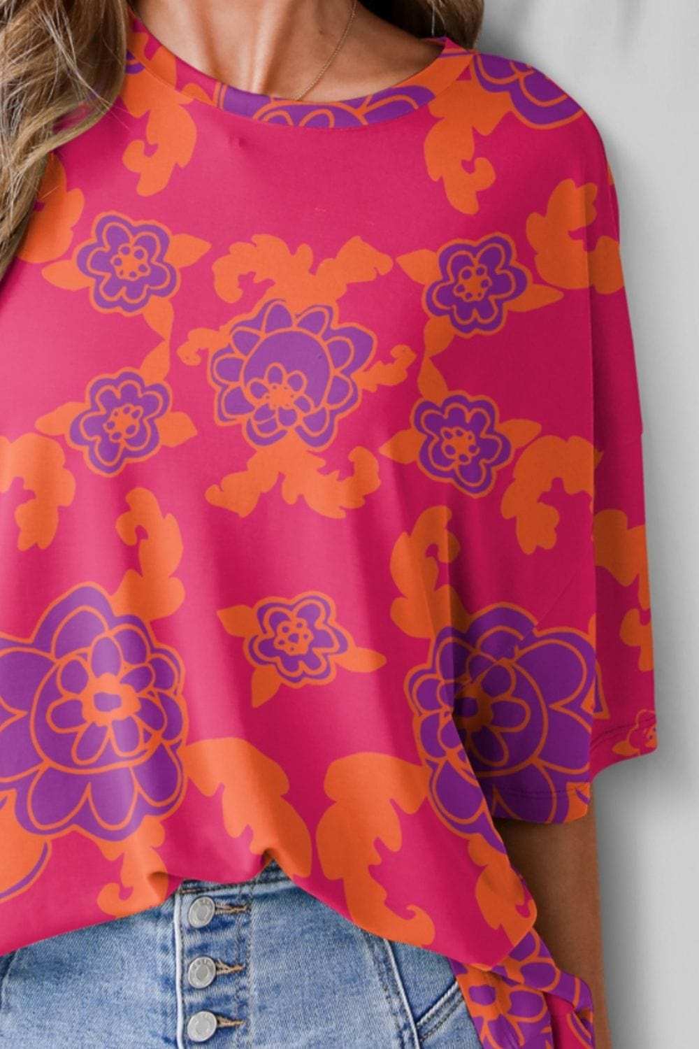 Printed Round Neck Half Sleeve T-Shirt - Trendsi - Flyclothing LLC