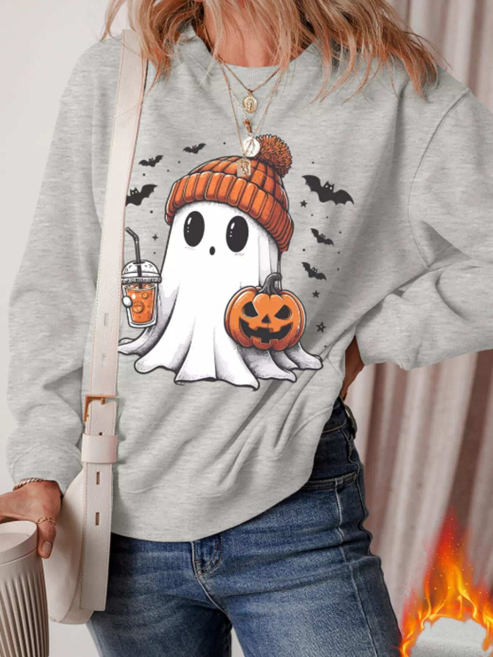 Halloween Ghost Round Neck Sweatshirt - Trendsi - Flyclothing LLC