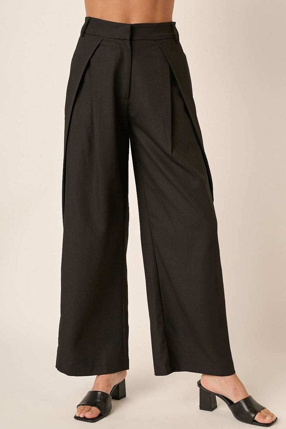 Mittoshop Deep Pleated High Waisted Wide Leg Pants - Trendsi - Flyclothing LLC