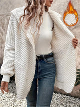 Open Front Long Sleeve Hooded Fuzzy Cardigan - Trendsi - Flyclothing LLC
