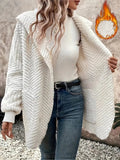Open Front Long Sleeve Hooded Fuzzy Cardigan - Trendsi