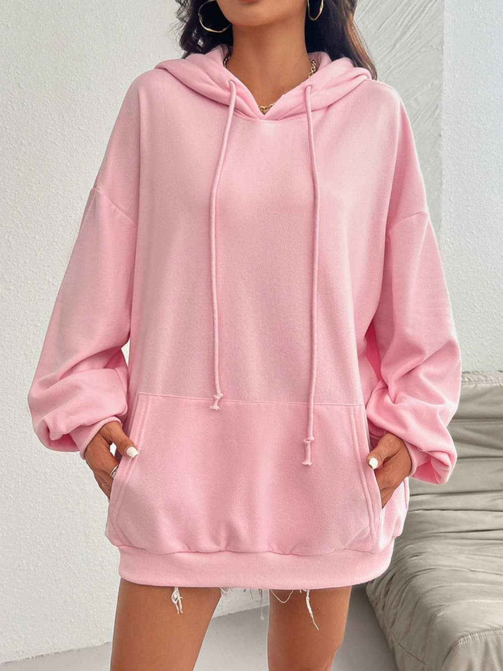 Devine Drawstring Long Sleeve Hoodie - Trendsi - Flyclothing LLC