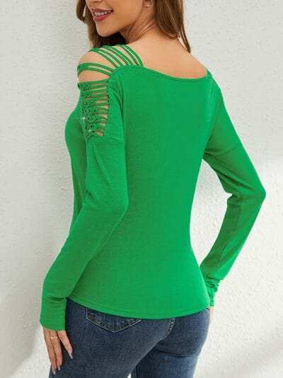 Rhinestone Cutout Long Sleeve T-Shirt - Trendsi - Flyclothing LLC