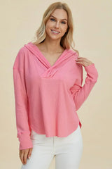 Double Take Full Size High-Low Dropped Shoulder Long Sleeve Hoodie - Trendsi - Flyclothing LLC
