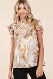 Mittoshop Abstract Print Ruffle Short Sleeve Satin Top - Trendsi