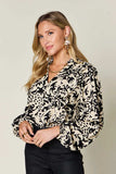 Double Take Full Size Printed Ruffle Trim Balloon Sleeve Shirt - Trendsi - Flyclothing LLC