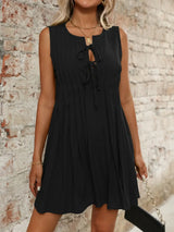 Tied Front Pleated Sleeveless Mini Dress - Trendsi - Flyclothing LLC