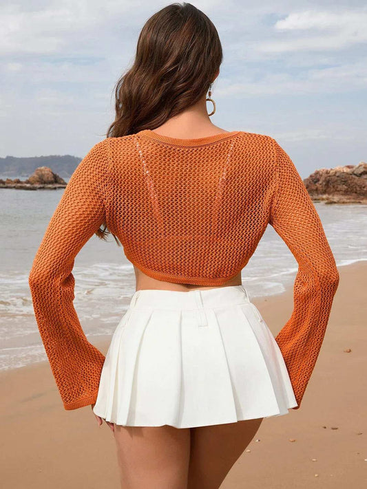 Openwork Long Sleeve Cover-Up - Trendsi - Flyclothing LLC