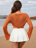 Openwork Long Sleeve Cover-Up - Trendsi