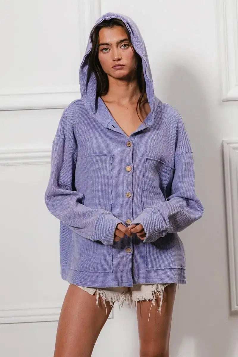 BiBi Washed Waffle Thermal Hooded Jacket - Trendsi - Flyclothing LLC