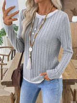 Ribbed Knit Long Sleeve Fake Two-Piece T-Shirt - Trendsi - Flyclothing LLC