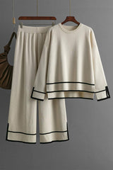 High-Low Round Neck Top and Pants Sweater Set - Trendsi - Flyclothing LLC