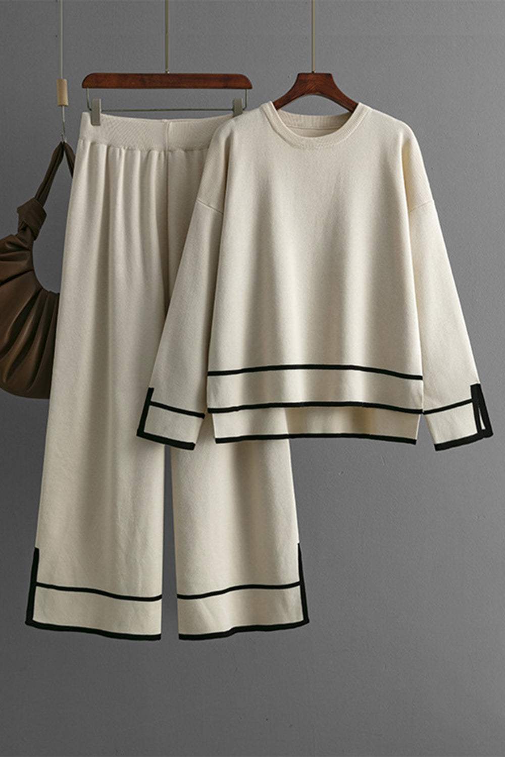 High-Low Round Neck Top and Pants Sweater Set - Trendsi - Flyclothing LLC