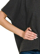 Zenana Ribbed Round-Neck Short-Sleeve Knit Top - Trendsi - Flyclothing LLC