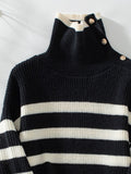 Buttoned Striped Long Sleeve Sweater - Trendsi