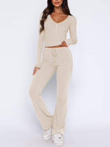 V-Neck Long Sleeve Top and Pants Set - Trendsi - Flyclothing LLC
