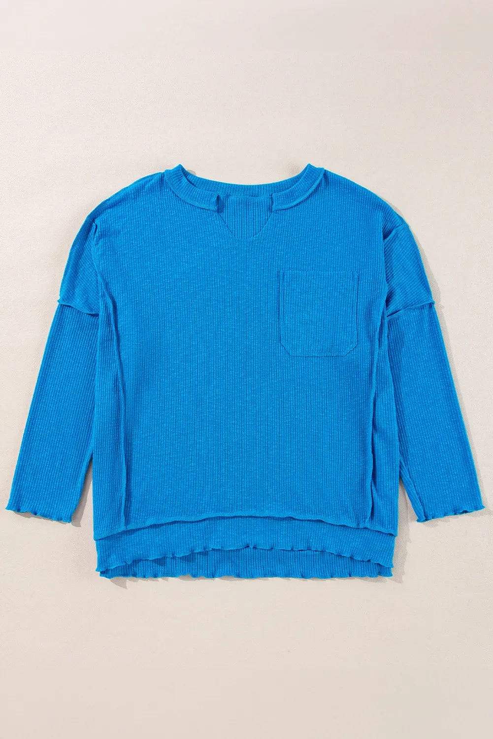Exposed Seam Notched Long Sleeve Blouse - Trendsi - Flyclothing LLC