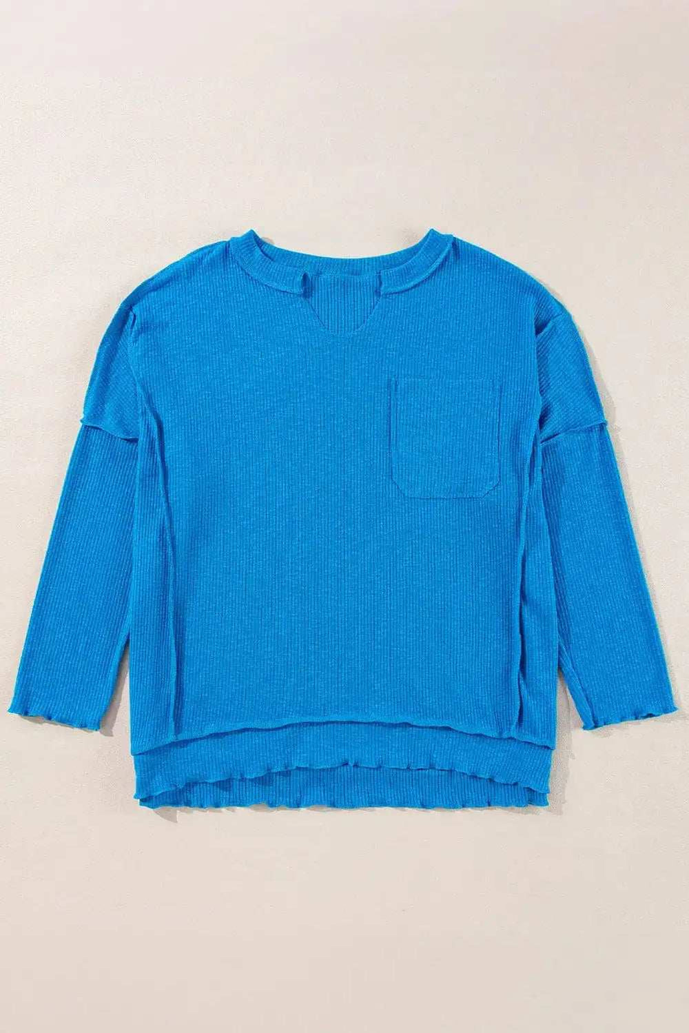 Exposed Seam Notched Long Sleeve Blouse - Trendsi - Flyclothing LLC