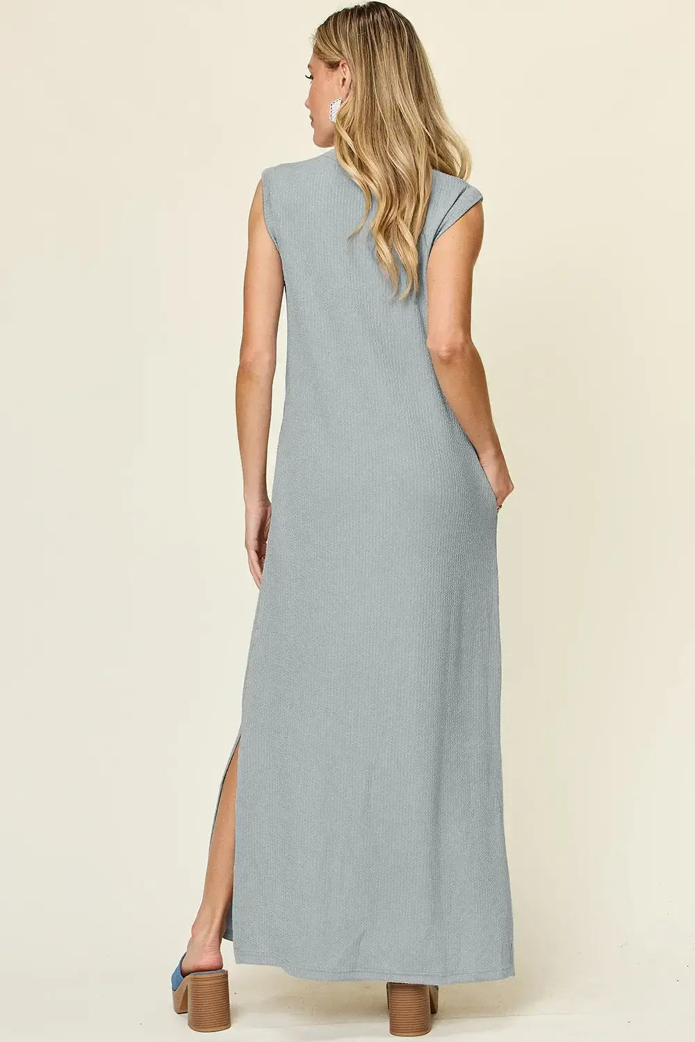 Double Take Full Size Texture Mock Neck Sleeveless Maxi Dress - Trendsi - Flyclothing LLC