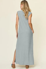 Double Take Full Size Texture Mock Neck Sleeveless Maxi Dress - Trendsi - Flyclothing LLC