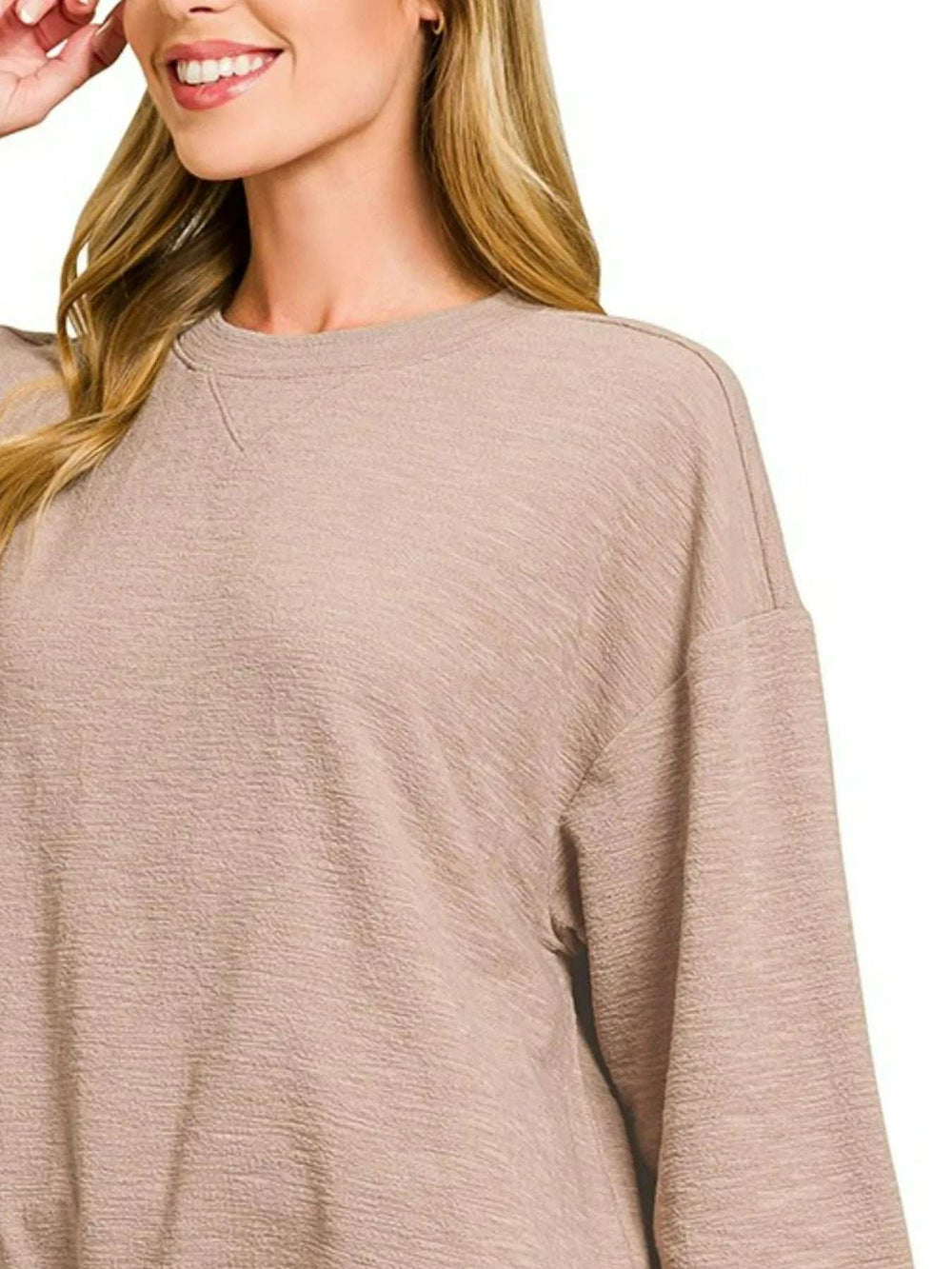 Zenana Slub Long Sleeve Top and Shorts Set - Trendsi - Flyclothing LLC