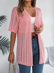 Openwork Open Front Half Sleeve Cardigan - Trendsi