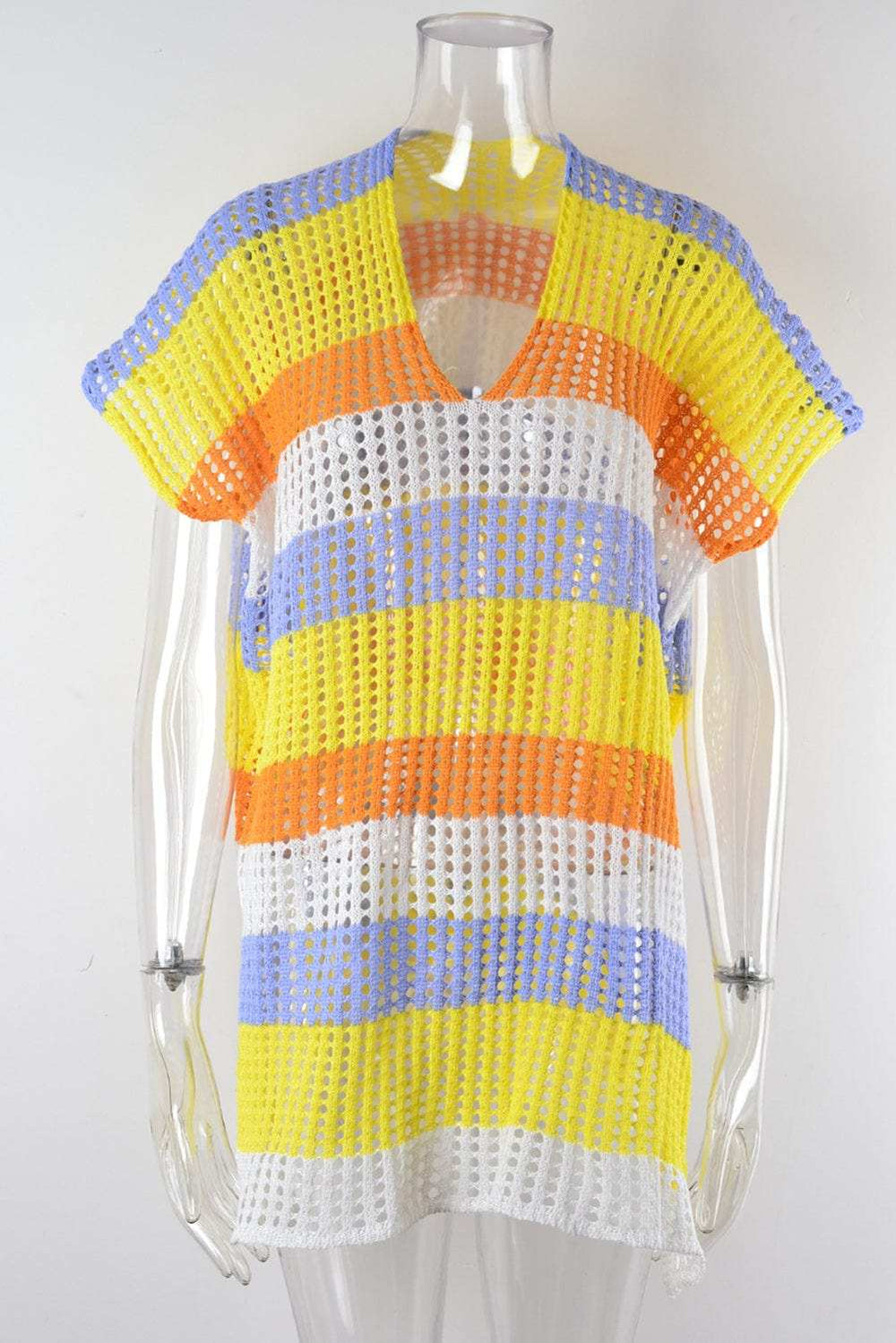 Slit Color Block V-Neck Cover-Up - Trendsi - Flyclothing LLC