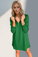 Double Take Textured Quarter Zip Long Sleeve Dress - Trendsi - Flyclothing LLC
