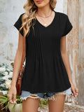 Casual V-Neck Pleated Front T-Shirt - Trendsi - Flyclothing LLC