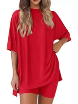 Full Size Half Sleeve T-Shirt and Shorts Set Plus Size - Trendsi - Flyclothing LLC