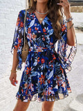 Ruffled Printed Surplice Half Sleeve Mini Dress - Trendsi - Flyclothing LLC