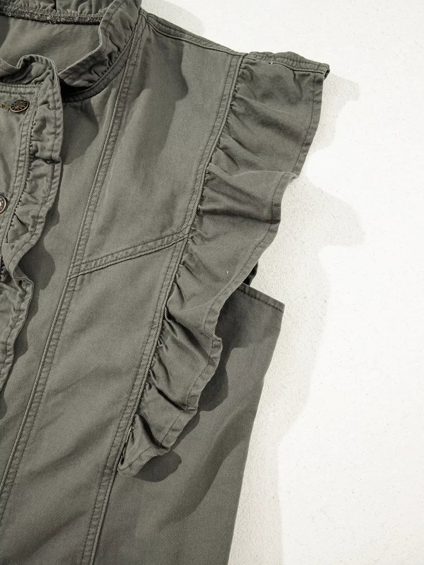 Ruffled Patchwork Denim Jacket Vest - Trendsi - Flyclothing LLC