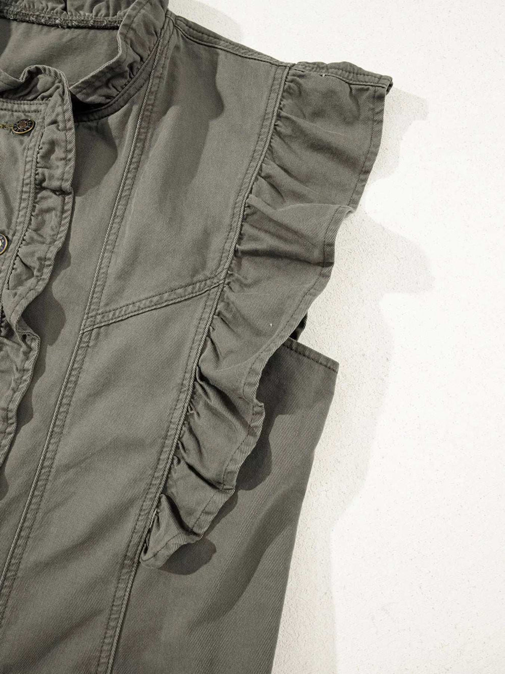 Ruffled Patchwork Denim Jacket Vest - Trendsi - Flyclothing LLC