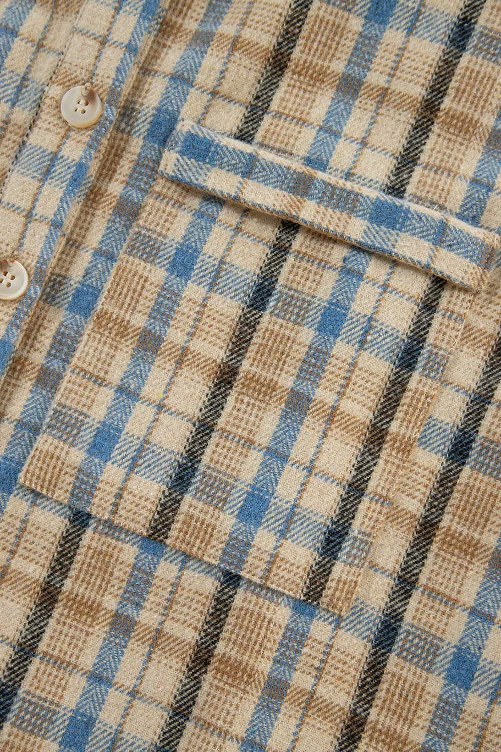 Drawstring Waffle Knit Patchwork Hooded Plaid Shacket - Trendsi - Flyclothing LLC