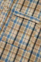 Drawstring Waffle Knit Patchwork Hooded Plaid Shacket - Trendsi - Flyclothing LLC