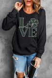 LOVE Rhinestone Clover Round Neck Sweatshirt - Trendsi - Flyclothing LLC