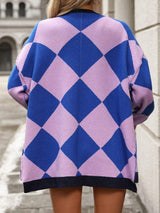 Checkered Dropped Shoulder Long Sleeve Cardigan - Trendsi - Flyclothing LLC