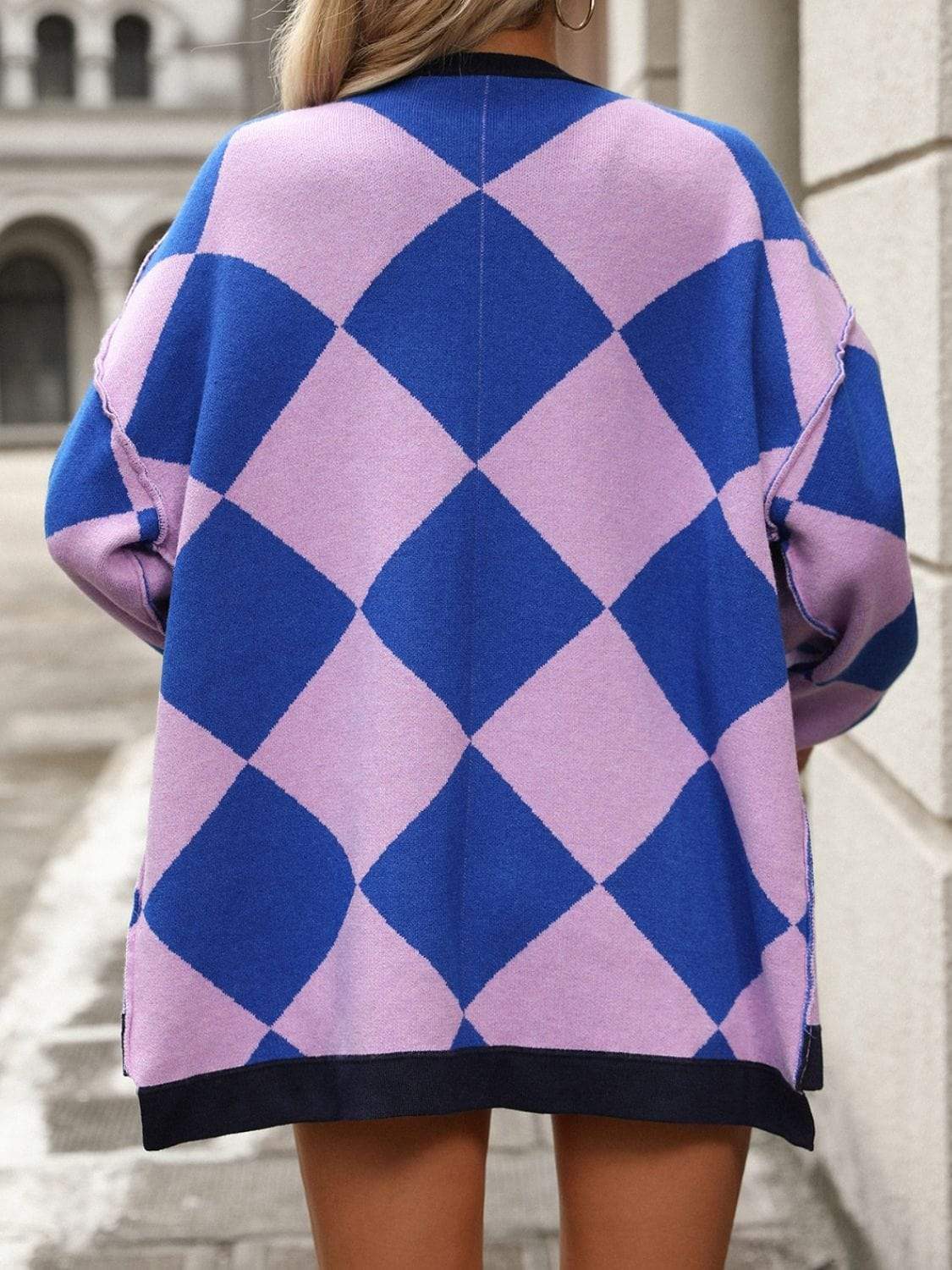 Checkered Dropped Shoulder Long Sleeve Cardigan - Trendsi - Flyclothing LLC