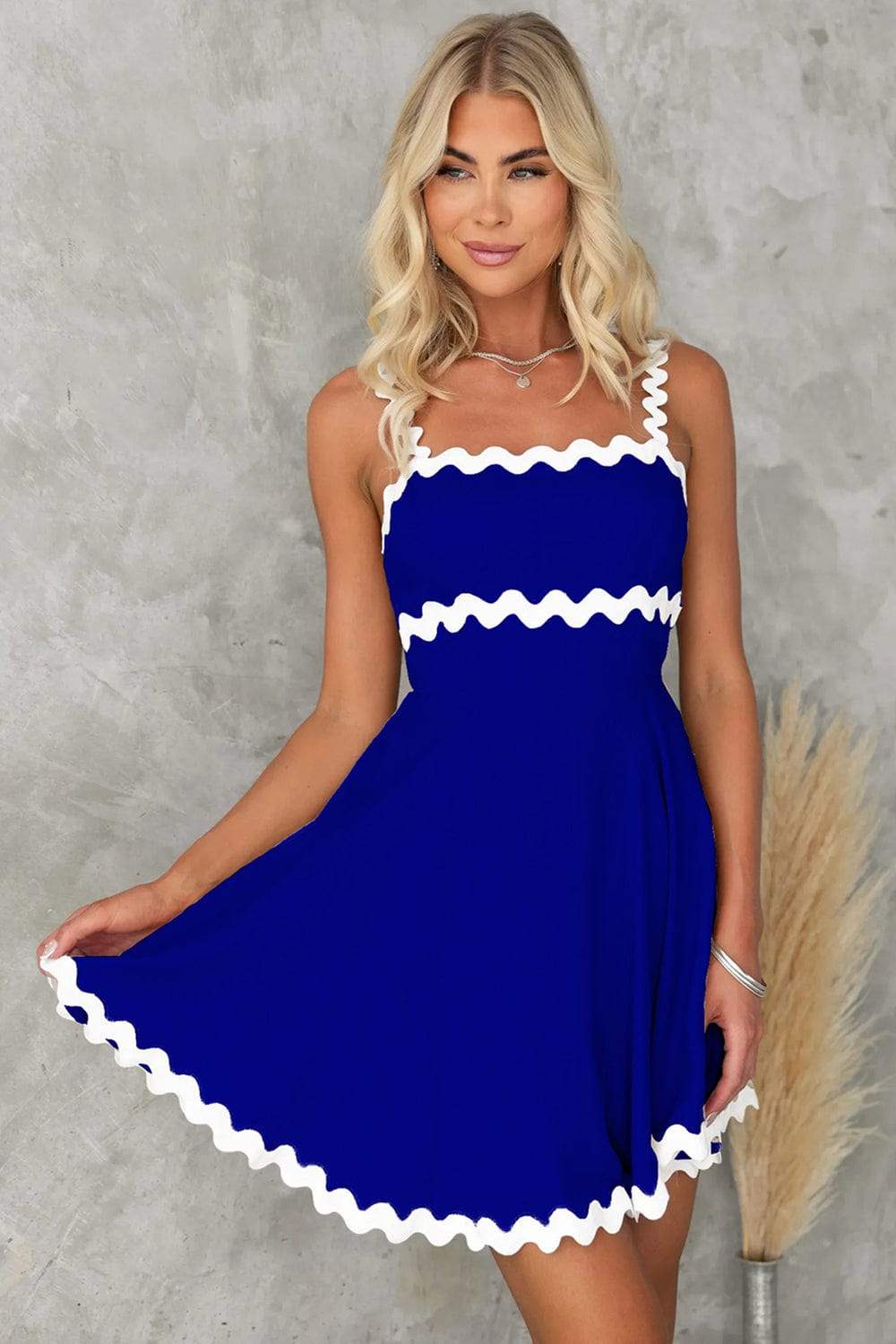 Contrast Trim Square Neck Mini Dress - Trendsi - Flyclothing LLC