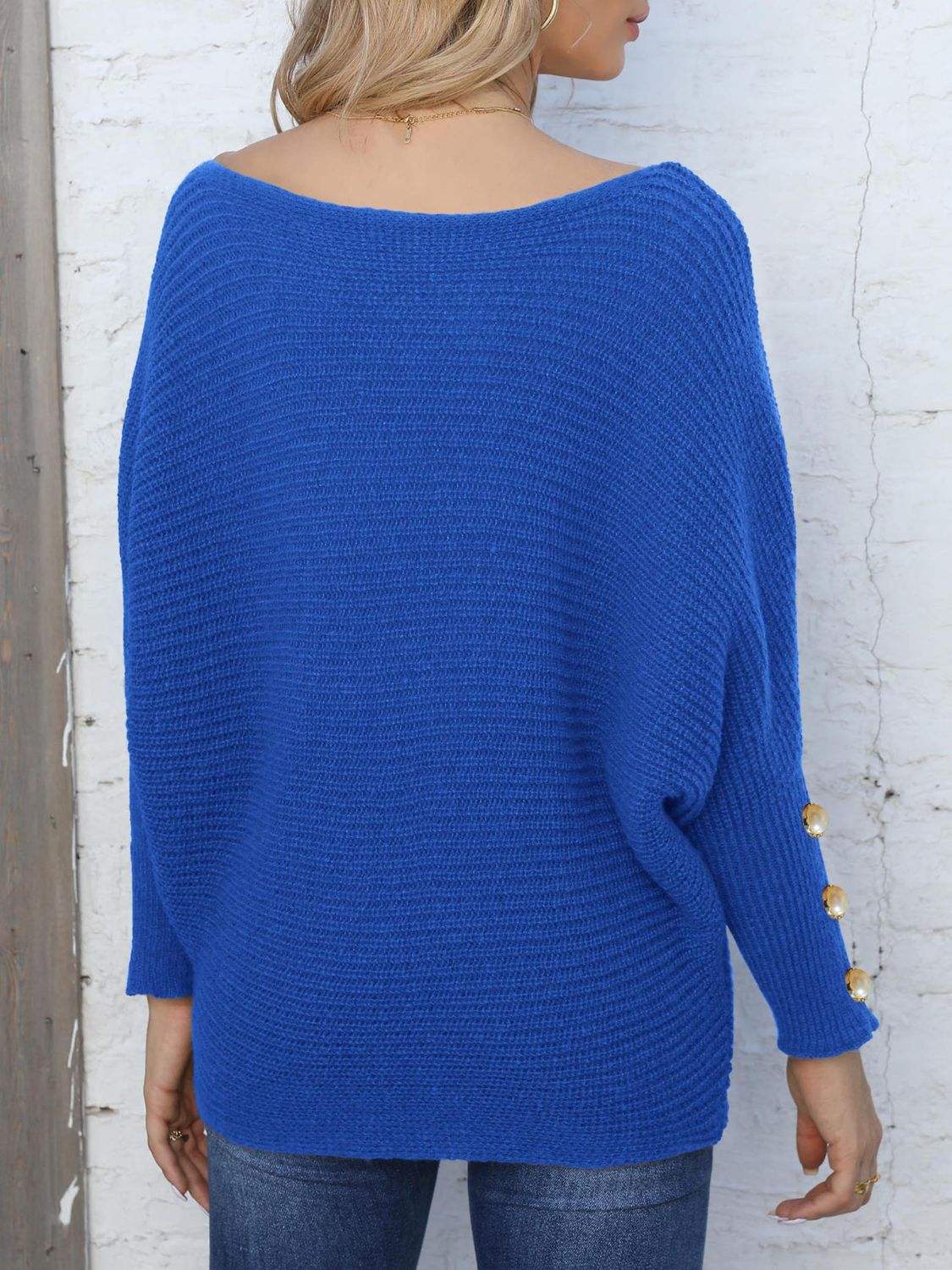 Full Size Boat Neck Long Sleeve Sweater - Trendsi - Flyclothing LLC