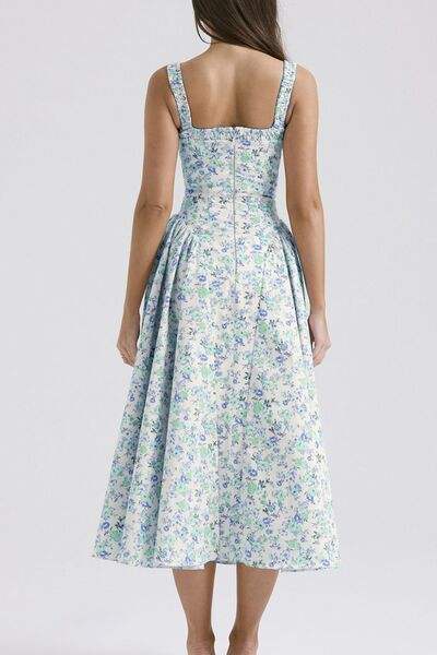 Floral Square Neck Wide Strap Midi Dress - Trendsi - Flyclothing LLC