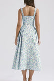 Floral Square Neck Wide Strap Midi Dress - Trendsi