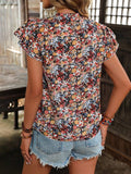 Floral Notched Cap Sleeve Blouse - Trendsi