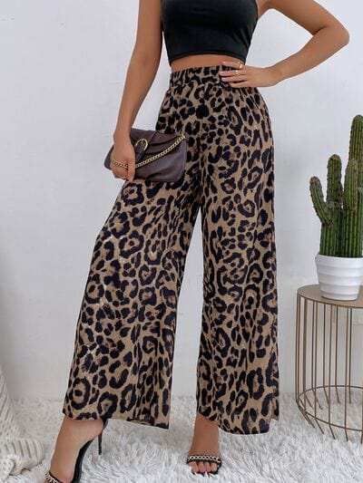 Printed Elastic Waist Wide Leg Pants - Trendsi - Flyclothing LLC