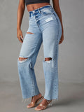 Distressed Straight Leg Jeans with Pockets - Trendsi