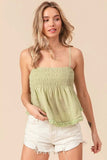 BiBi Fringed Hem Smocked Cami - Trendsi - Flyclothing LLC