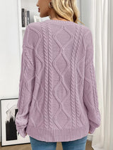 Cable Knit Round Neck Sweater - Trendsi - Flyclothing LLC